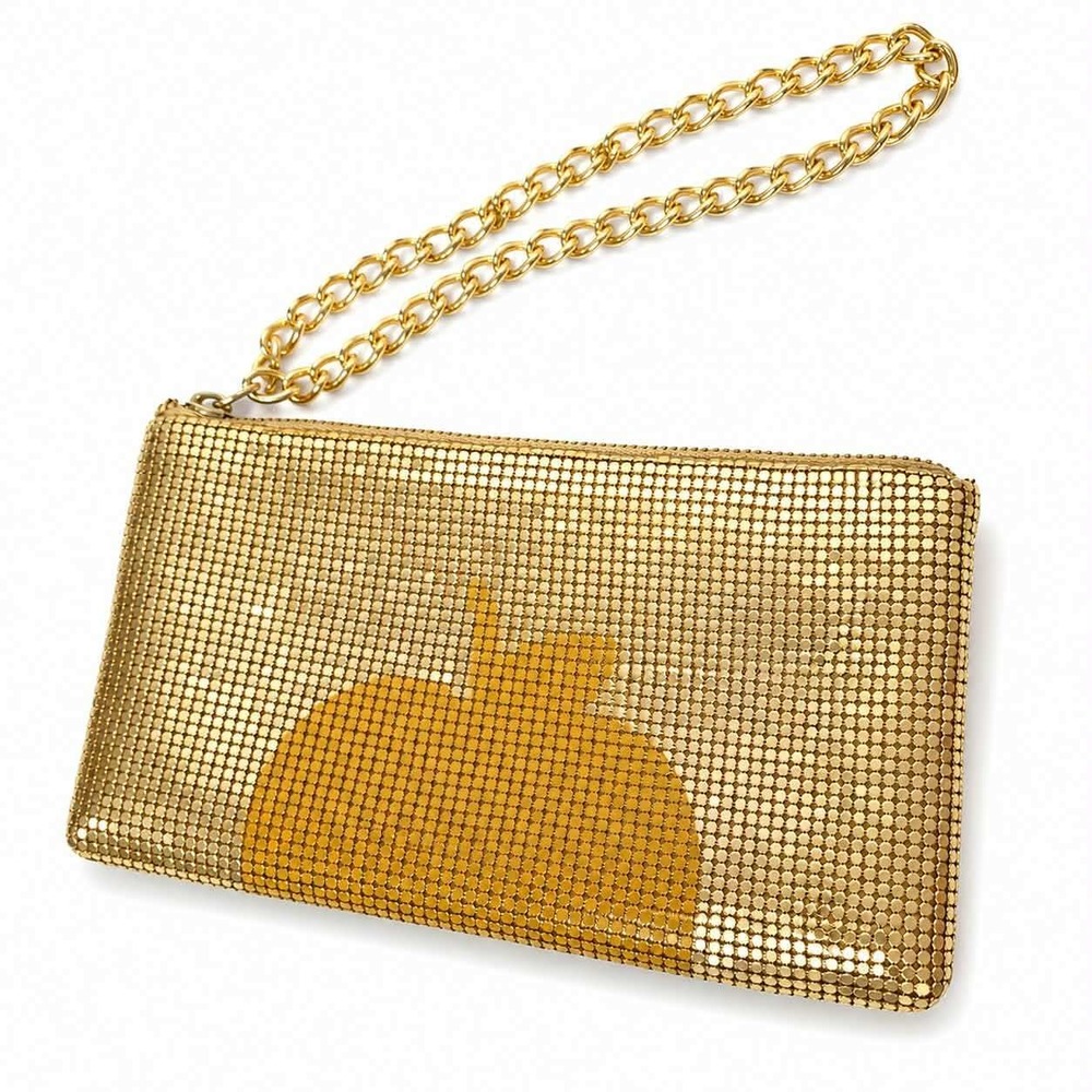 DKNY Gold Metal Mesh Chain Shoulder Bag Y2K Evening Clutch Party Purse